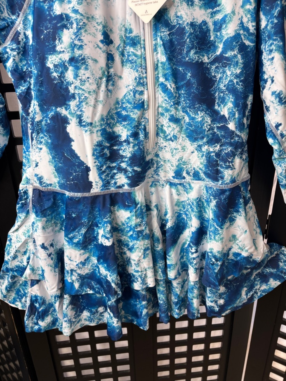 💙 Uniquebella Swim Tunic 3XL Blue White Ocean Wave Zip Long Sleeve 💙 - Picture 3 of 15